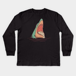 hungry shark for pizza Kids Long Sleeve T-Shirt